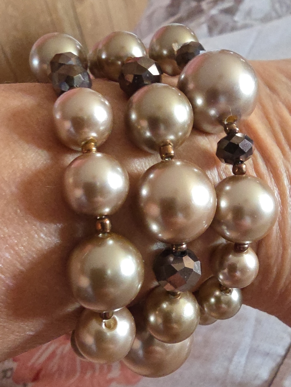 Pearlescent Beige Stretch Bead Bracelet - Women's Jewelry